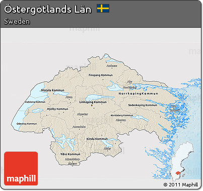 Shaded Relief 3D Map of Östergötlands Län, single color outside