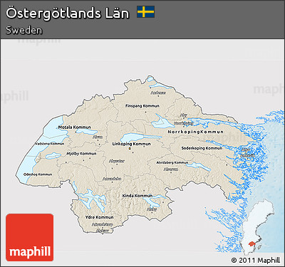 Shaded Relief 3D Map of Östergötlands Län, single color outside