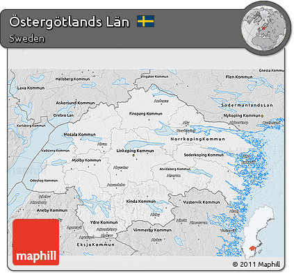 Silver Style 3D Map of Östergötlands Län