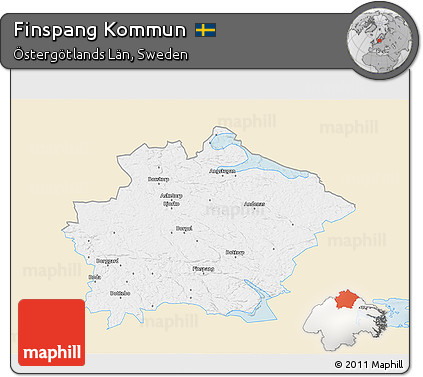Classic Style 3D Map of Finspang Kommun, single color outside
