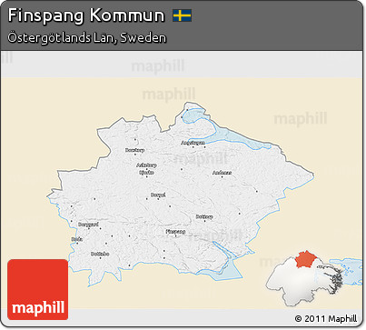 Classic Style 3D Map of Finspang Kommun, single color outside