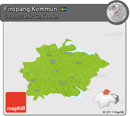 Physical 3D Map of Finspang Kommun, cropped outside