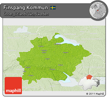Physical 3D Map of Finspang Kommun, lighten