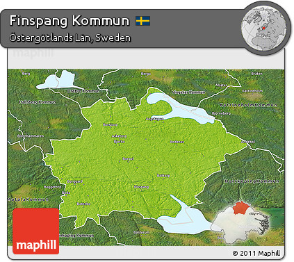 Physical 3D Map of Finspang Kommun, satellite outside