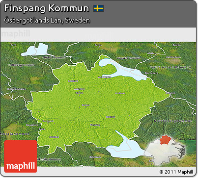 Physical 3D Map of Finspang Kommun, satellite outside