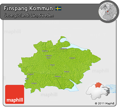 Physical 3D Map of Finspang Kommun, single color outside