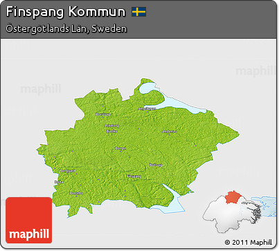 Physical 3D Map of Finspang Kommun, single color outside