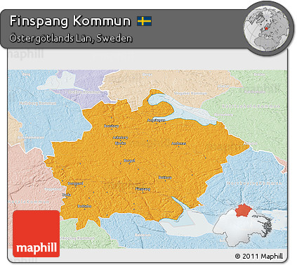 Political 3D Map of Finspang Kommun, lighten