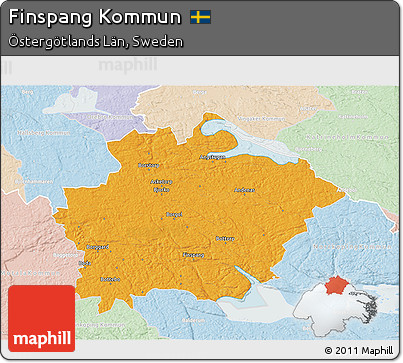 Political 3D Map of Finspang Kommun, lighten