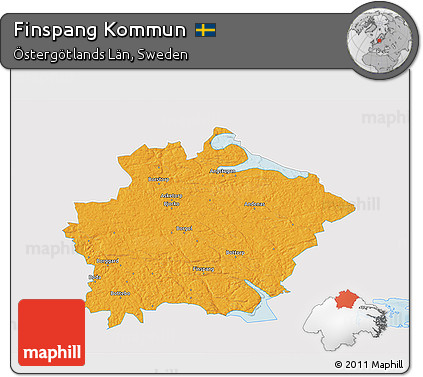Political 3D Map of Finspang Kommun, single color outside