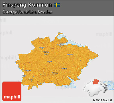 Political 3D Map of Finspang Kommun, single color outside