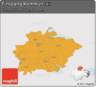 Political 3D Map of Finspang Kommun, single color outside