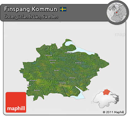 Satellite 3D Map of Finspang Kommun, cropped outside