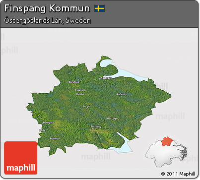 Satellite 3D Map of Finspang Kommun, cropped outside