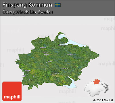 Satellite 3D Map of Finspang Kommun, cropped outside