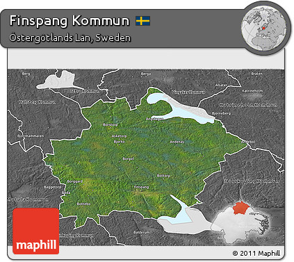 Satellite 3D Map of Finspang Kommun, desaturated