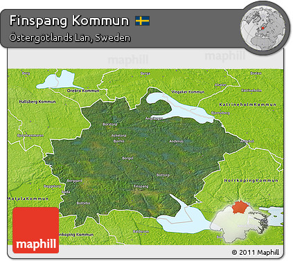 Satellite 3D Map of Finspang Kommun, physical outside
