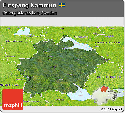 Satellite 3D Map of Finspang Kommun, physical outside