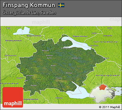Satellite 3D Map of Finspang Kommun, physical outside