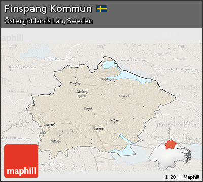 Shaded Relief 3D Map of Finspang Kommun, lighten