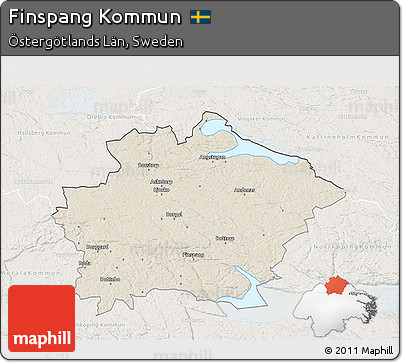 Shaded Relief 3D Map of Finspang Kommun, lighten