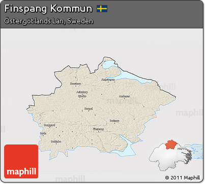 Shaded Relief 3D Map of Finspang Kommun, single color outside