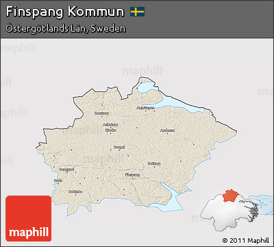 Shaded Relief 3D Map of Finspang Kommun, single color outside