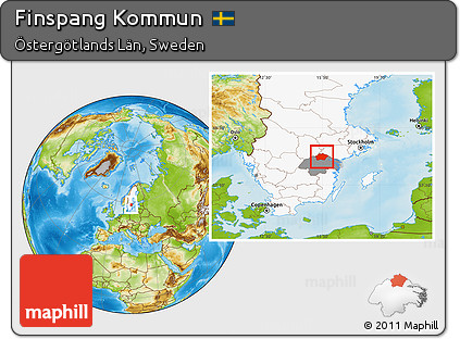Physical Location Map of Finspang Kommun, highlighted country, highlighted parent region