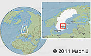 Savanna Style Location Map of Finspang Kommun, highlighted country, highlighted parent region, within the entire country, hill shading