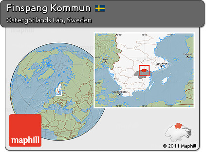 Savanna Style Location Map of Finspang Kommun, highlighted country, highlighted parent region, hill shading