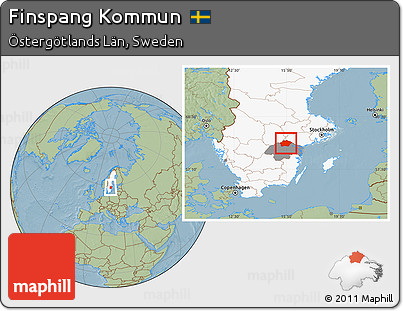 Savanna Style Location Map of Finspang Kommun, highlighted country, highlighted parent region, hill shading