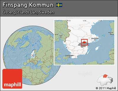 Savanna Style Location Map of Finspang Kommun, highlighted country, highlighted parent region, hill shading