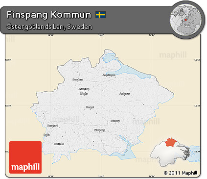 Classic Style Map of Finspang Kommun, single color outside