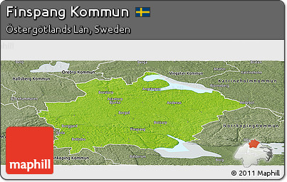 Physical Panoramic Map of Finspang Kommun, semi-desaturated