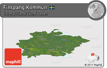 Satellite Panoramic Map of Finspang Kommun, cropped outside