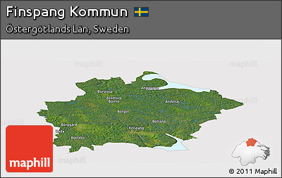 Satellite Panoramic Map of Finspang Kommun, cropped outside