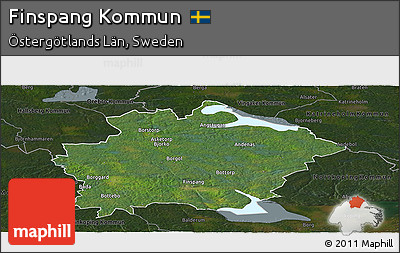 Satellite Panoramic Map of Finspang Kommun, darken