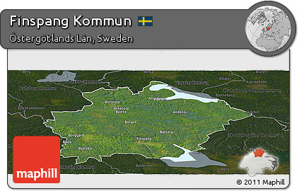 Satellite Panoramic Map of Finspang Kommun, darken