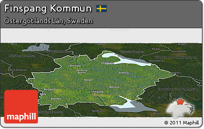 Satellite Panoramic Map of Finspang Kommun, darken
