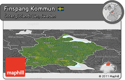 Satellite Panoramic Map of Finspang Kommun, desaturated