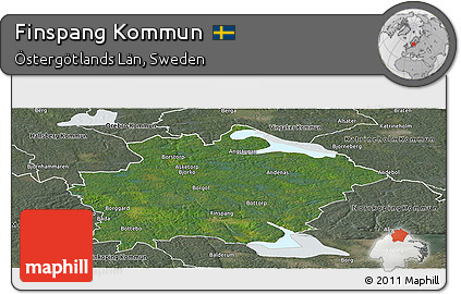Satellite Panoramic Map of Finspang Kommun, semi-desaturated