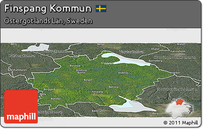 Satellite Panoramic Map of Finspang Kommun, semi-desaturated
