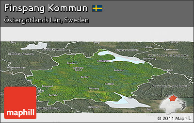 Satellite Panoramic Map of Finspang Kommun, semi-desaturated