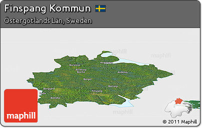 Satellite Panoramic Map of Finspang Kommun, single color outside