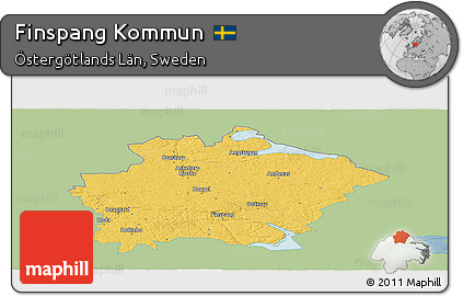 Savanna Style Panoramic Map of Finspang Kommun, single color outside