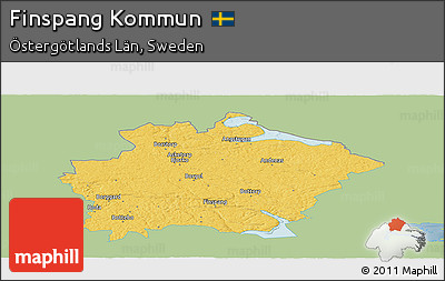 Savanna Style Panoramic Map of Finspang Kommun, single color outside