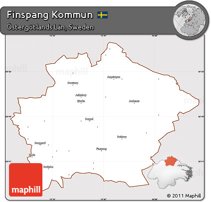Classic Style Simple Map of Finspang Kommun, cropped outside