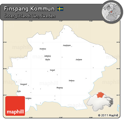 Classic Style Simple Map of Finspang Kommun, single color outside