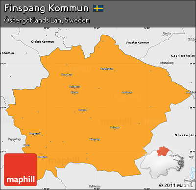 Political Simple Map of Finspang Kommun, single color outside, borders and labels