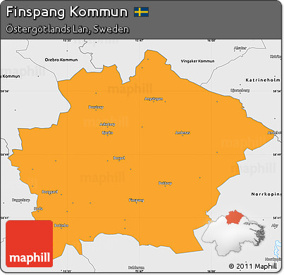 Political Simple Map of Finspang Kommun, single color outside, borders and labels